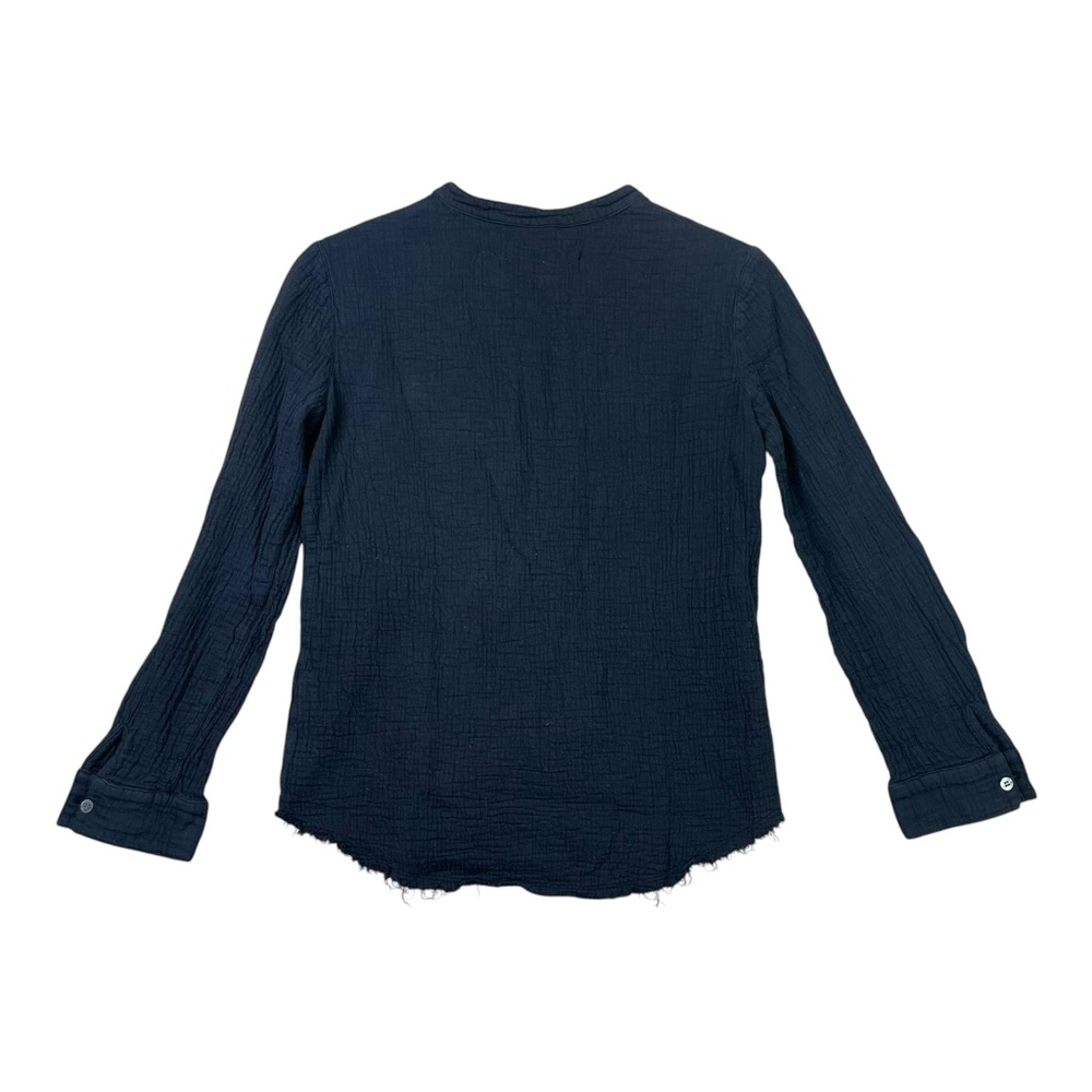 Raquel Allegra Women Blouse Black Raw Hem Henley Casual Size 0 Pullover Pleated - Picture 6 of 13